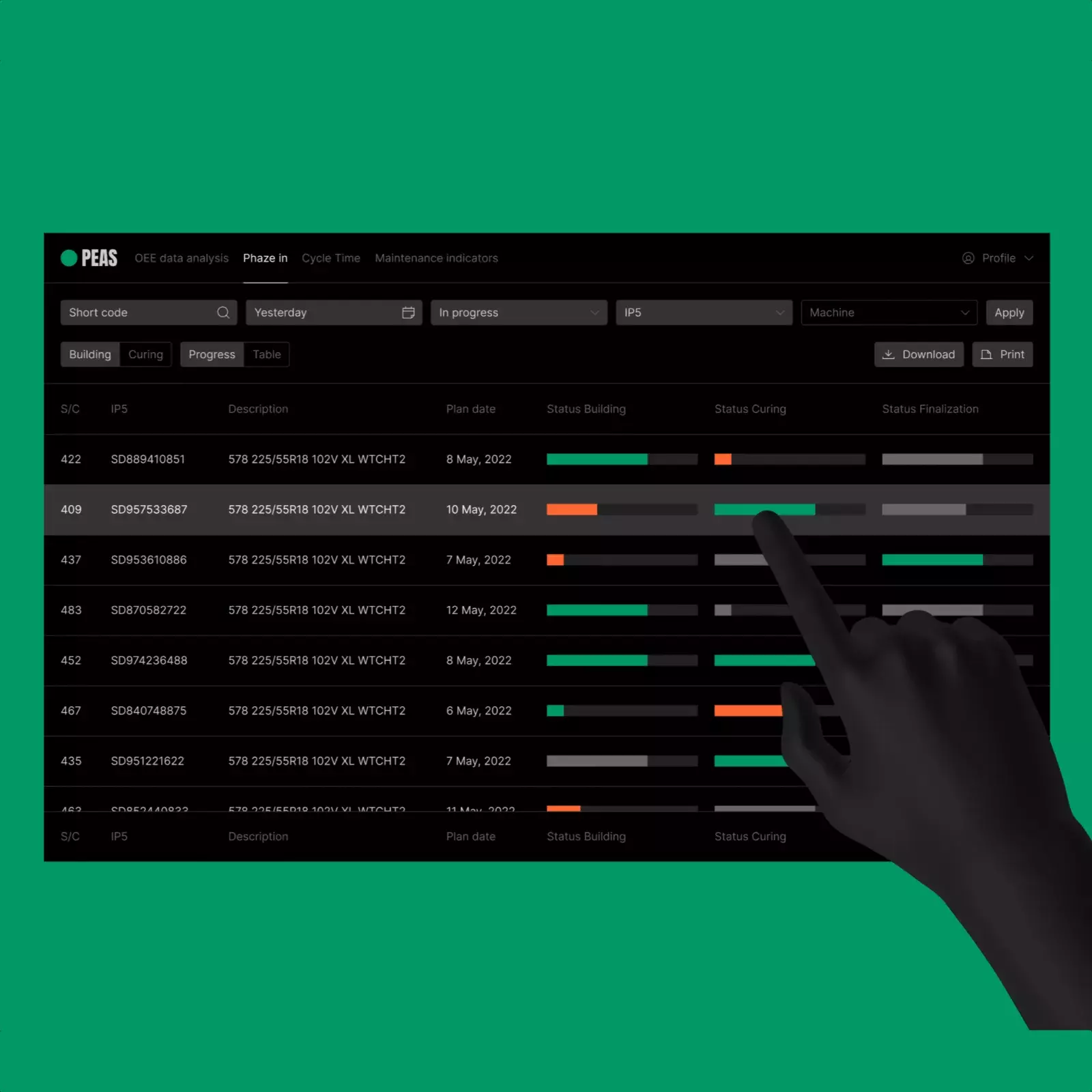 Production Efficiency Analysis System UI/UX design concept