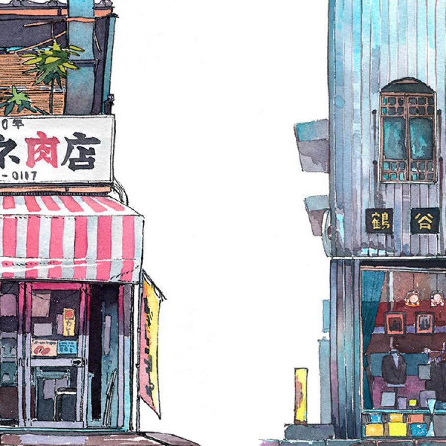 Tokyo Storefronts in Beautiful Watercolor by Mateusz Urbanowicz